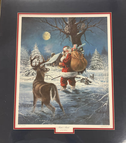 R.J. McDonald Santa's Secret Deer Santa Claus Art Print-Matted