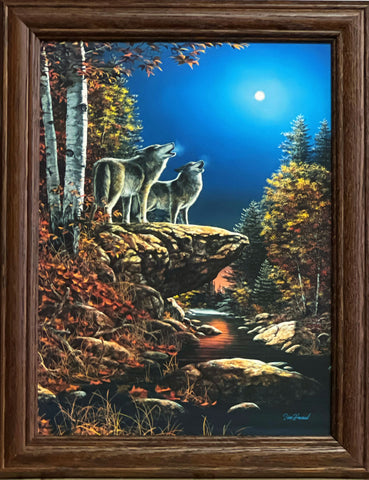 Jim Hansel Duet Wolve Wolf Art Decorator Print Framed 11.5 x 14.5