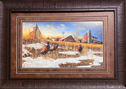 Jim Hansel Harvest Roosters Farm Pheasant Art Print-Framed 27.5 x 20.5