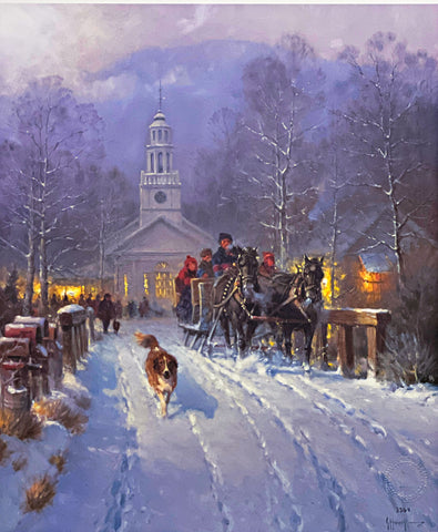 G. Harvey Limited Edition Family Sleigh Art Print Christmas in the Village 18 x21.5