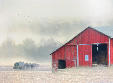 Lori Deiter Nostalgic Farm Barn PAPER Art Print An Early Start (16"x12")