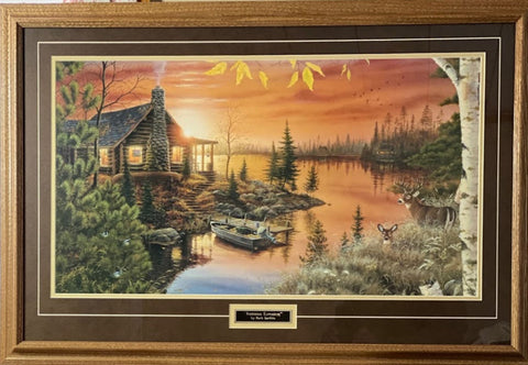 Mark Daehlin Autumn Evening Lake Cabin Deer Art Print-Framed 37 x 25.5