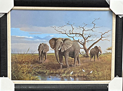 Owen Gromme African Elephants Art Print-Framed 30 x 22