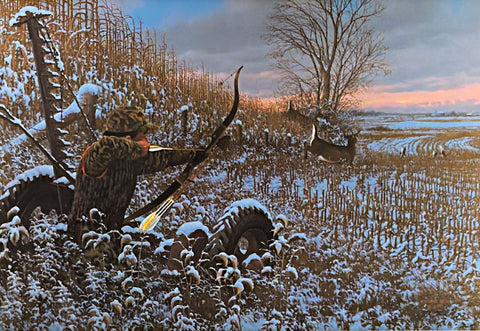 Michael Sieve Deer Bowhunting Art Print One Chance Only S/N 24"x16" 7/1200