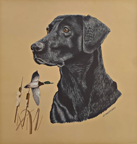 Gene Mlekoday S/N Hunting Dog Print Black Lab Serious Business (12.5"x13")