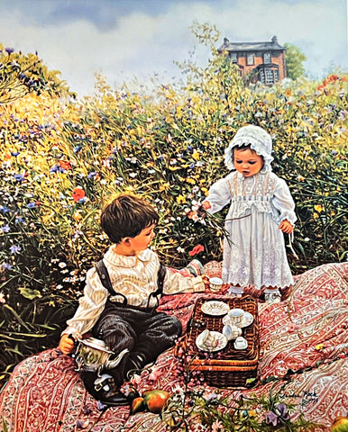 Sandra Kuck Little Boy and Girl Tea Party Art Print Innocence Shared (16"x20")