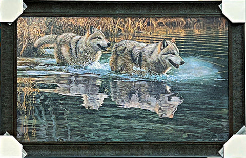 Terry Isaac The crossing wolves Art Print Framed 37 x 24