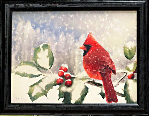 Lori Deiter Holly Berry Cardinal Art Print Framed 18.5 x 14.5