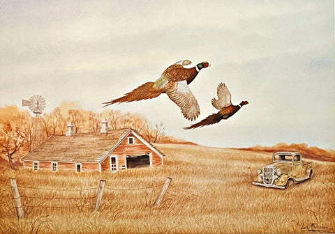 Carl Melichar S/N Pheasant Print Abandoned Farmstead (17x12)