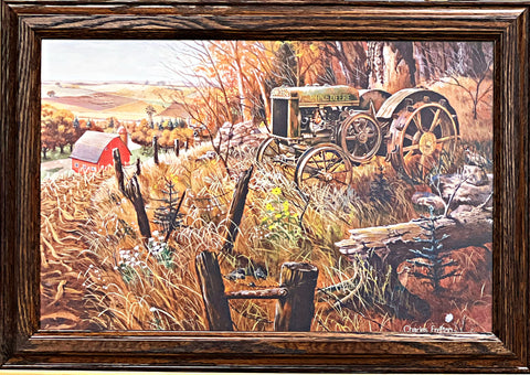 Charles Freitag Framed Textured Green Tractor Art Print Out to Pasture (19.5"x13.5")