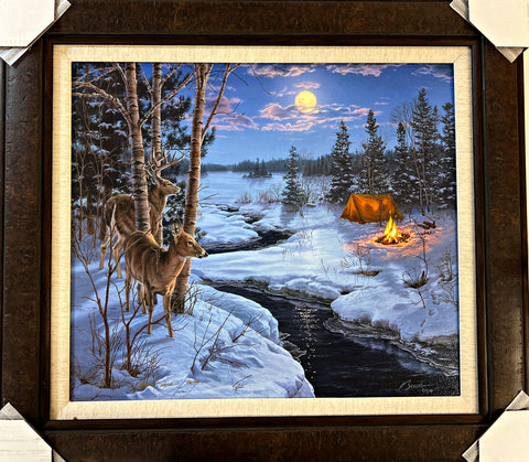 Darrell Bush Moon Shadow S/N Deer Lake Art Print Framed 30.5 x 28 with cert