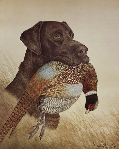 Carl Melichar Hunting Dog S/N Print Chocolate Lab with Pheasant (12"x15")