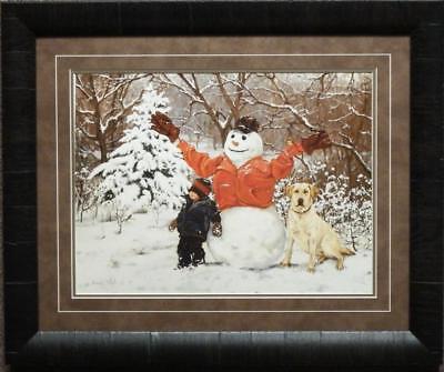 Bonnie Mohr Snow Buddies Snowman Children Dog Art Print-Framed 23 x 19