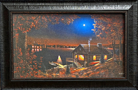 Jim Hansel Evening Serenity Studio Canvas Cabin Lake Art Print-Framed 22 x 14