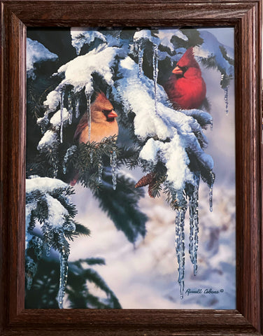 Russell Cobane Nature's Jewels Cardinal in Snow Art Print-Framed Studio Canvas 14.5 x 18.5