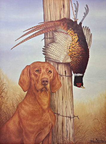 Carl Melichar S/N Hunting Dog Print Vizsla with Pheasant (15.5"x20.5")