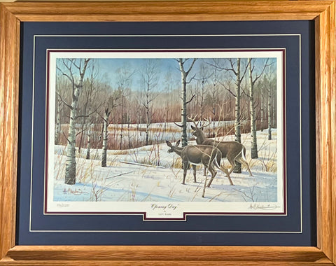 Les Kouba Opening Day Deer Hunting Print S/N Framed 29 x 23