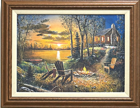 Jim Hansel Fireside Cabin Lake Decor-Canvas 28 x 22 Art Print