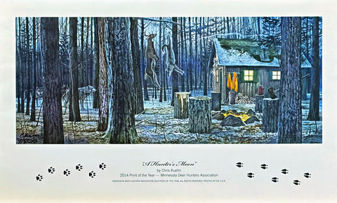 Chris Kuehn A Hunters Moon Deer Hunting S/N Art Print 18 x 7.5-FREE SHIPPING