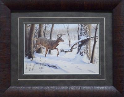 Paul Krapf Breaking Cover Deer Buck Print Framed 21 X 17
