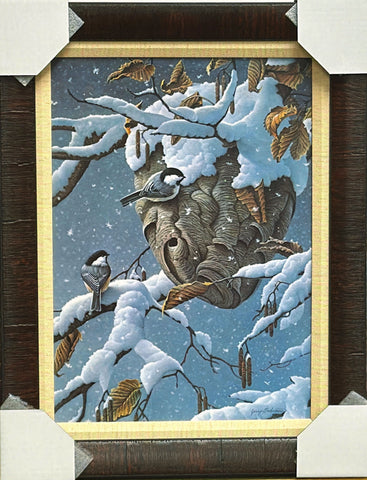 Jerry Gadamus Paper Chase Chickadee and snow decor Art Print-Framed 17.5 x 22.5