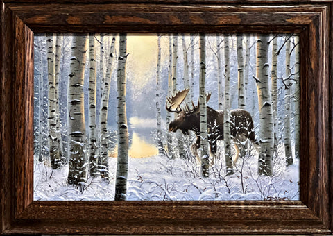 Derk Hansen Framed Winter Moose Art Print On the Move (14.5x"x10.5")