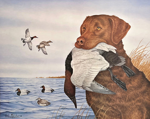 Carl Melichar S/N Hunting Dog Print The Limit-Chesapeake with Canvasback (19x15)