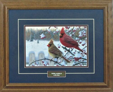 Kim Norlien Winter Cardinal with Berries Framed 21 x 17