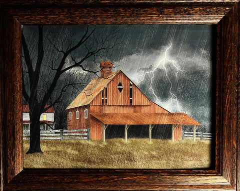 Billy Jacobs Dark and Stormy Night Barn Art Print-Framed (Wood) 14.5 x 11.5 - Open / Farming