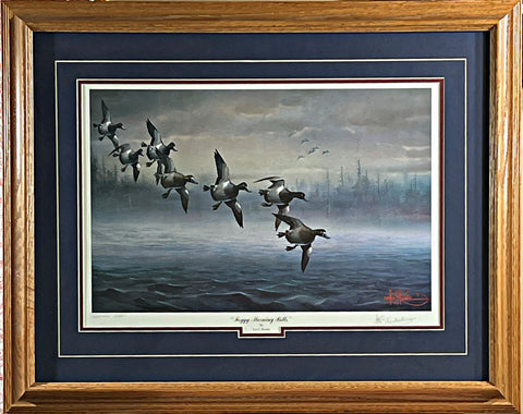 Les Kouba A/P Bluebills Duck Print Foggy Morning Bills 29.5"x23"