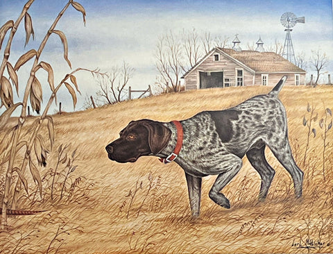 Carl Melichar Hunting Dog Art Print In the Field-German Shorthair S/N (19.25"X15.25")