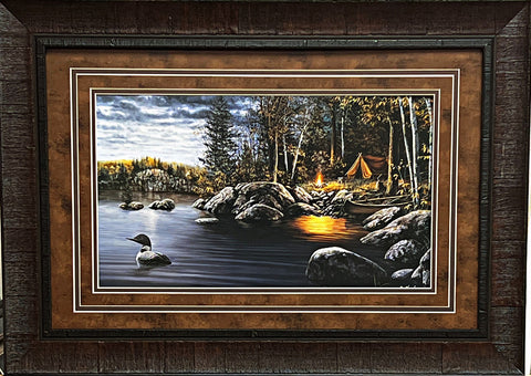 Jim Hansel Northern Solitude Camping Loon Tent Campfire Art Print-Framed 27.5 x 19.5