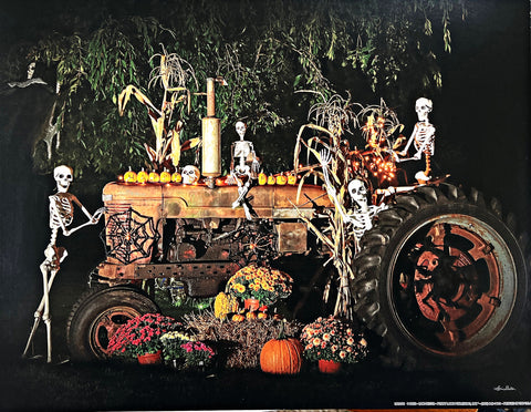 Lori Deiter Spooky Skeleton Art Print Halloween Tractor (16"x12")
