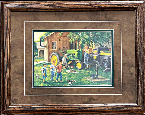 Charles Freitag Old Time Service Farm Tractor Barn Art Print-Framed 18.5 x 14.5