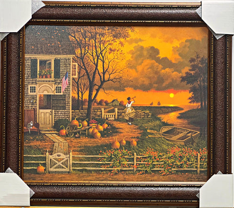 Charles Wysocki Supper Call S/N Fall Pumpkin Art Print Framed 24.5 x 21.5