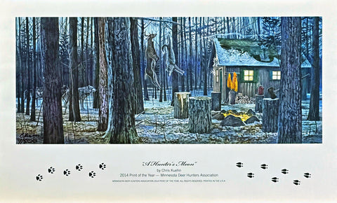 Chris Kuehn A Hunters Moon Deer Hunting S/N Art Print 18 x 7.5-FREE SHIPPING