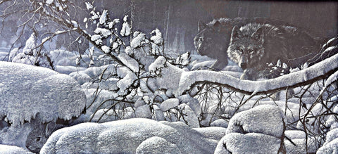 Collin Bogle Snow Pack Wolve Art Print- Image 31 x 15.5 Plus Border- Signed and Numbered w Cert