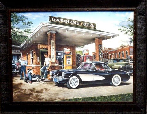 Dan Hatala Full Service Corvette Gas Station Print-Framed