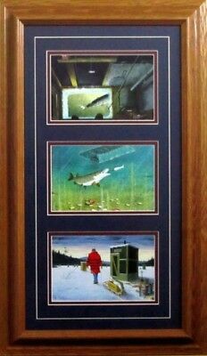 Darkhouse Spearing Trilogy By Les Kouba Framed Ice fishing Print 14 x 24.5