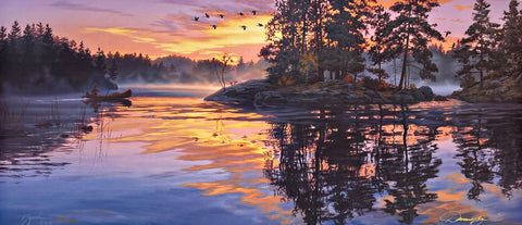 Darrell bush Lure of the Wilderness Camping Lake S/N Art Print 30 x 13
