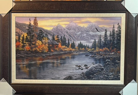 Darrell Bush Mountain Hideaway cabin Eagle Art Print-Framed 35.5 x 24