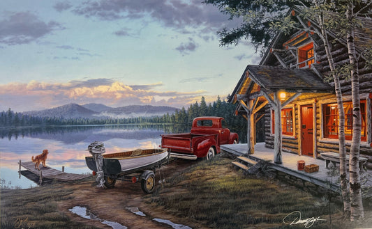 Darrell Bush Vintage Cabin Scene Signed Edition Art Print Cabin Fever (27"x17")