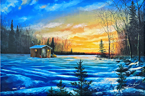 Jim Hansel Open Edition Ice Fishing Print Best Kept Secret 21x13