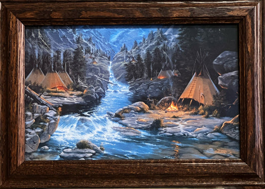 Derk Hansen Hunters Moon Art Print-Native American Framed Decorator 14.5 x 10.5