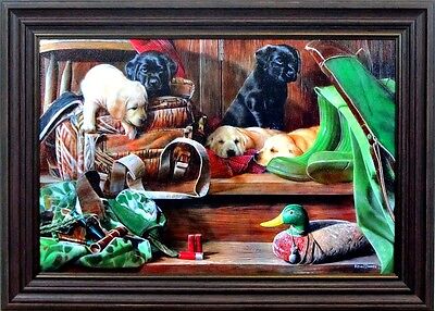 Dog Tired II By Kevin Daniel Puppy Decoy Hunting Print-Framed