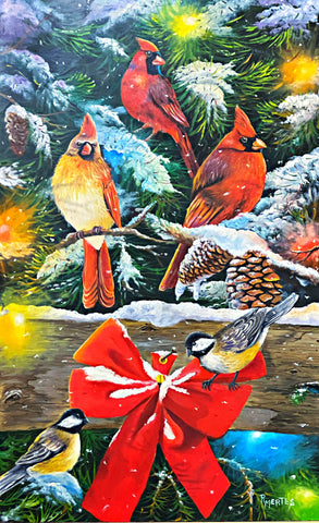 Ray Mertes Holiday Lights Cardinal Chickadee Giclee Art Print 11 X 17