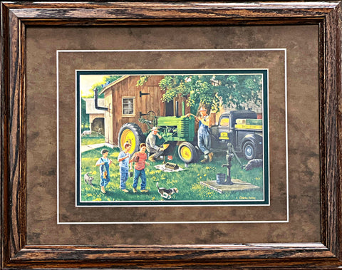 Charles Freitag Old Time Service Farm Tractor Barn Art Print-Framed 18.5 x 14.5