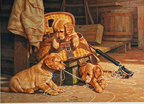 Jim Lamp The Experts Golden Retriever Pups S/N Art Print 22 x 16
