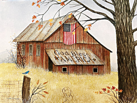Linda Spivey Flag Barn Art Print Autumn's Patriotic Whisper (16x12)