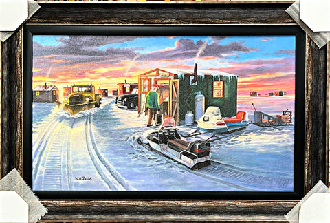 Ken Zylla Wigwam Bay Ice Fishing Snow Plow Art Print-Framed 35 x 25
